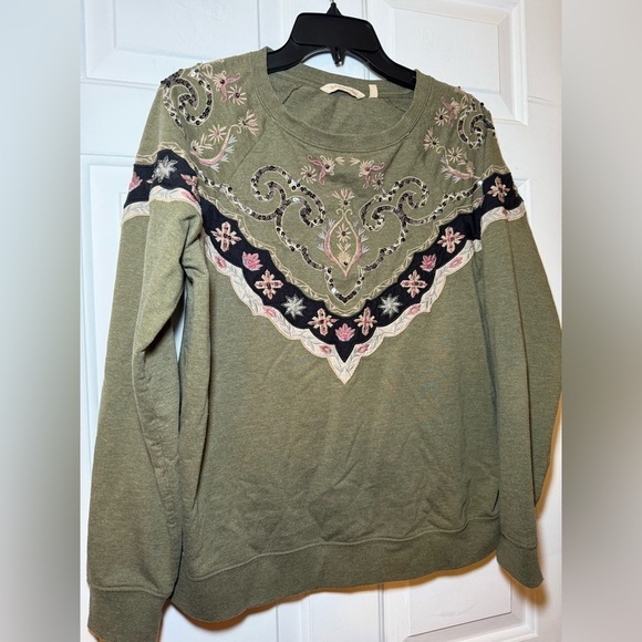 Soft Surroundings Tops - Soft Surroundings Embroidered Sequins Crew Illimani Sweatshirt Green Medium Boho